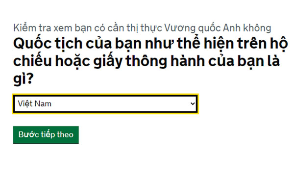 Chọn quốc tịch Việt Nam và chọn Next để sang bước kế tiếp.